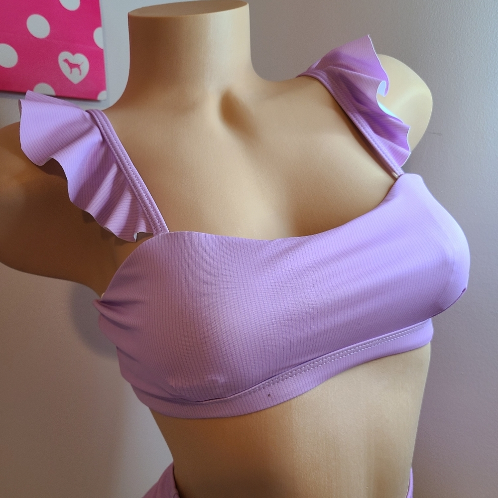 Unbranded Swim 2pc High Waisted Ruffle Bikini Set Size Sm Lilac - Picture 3 of 9